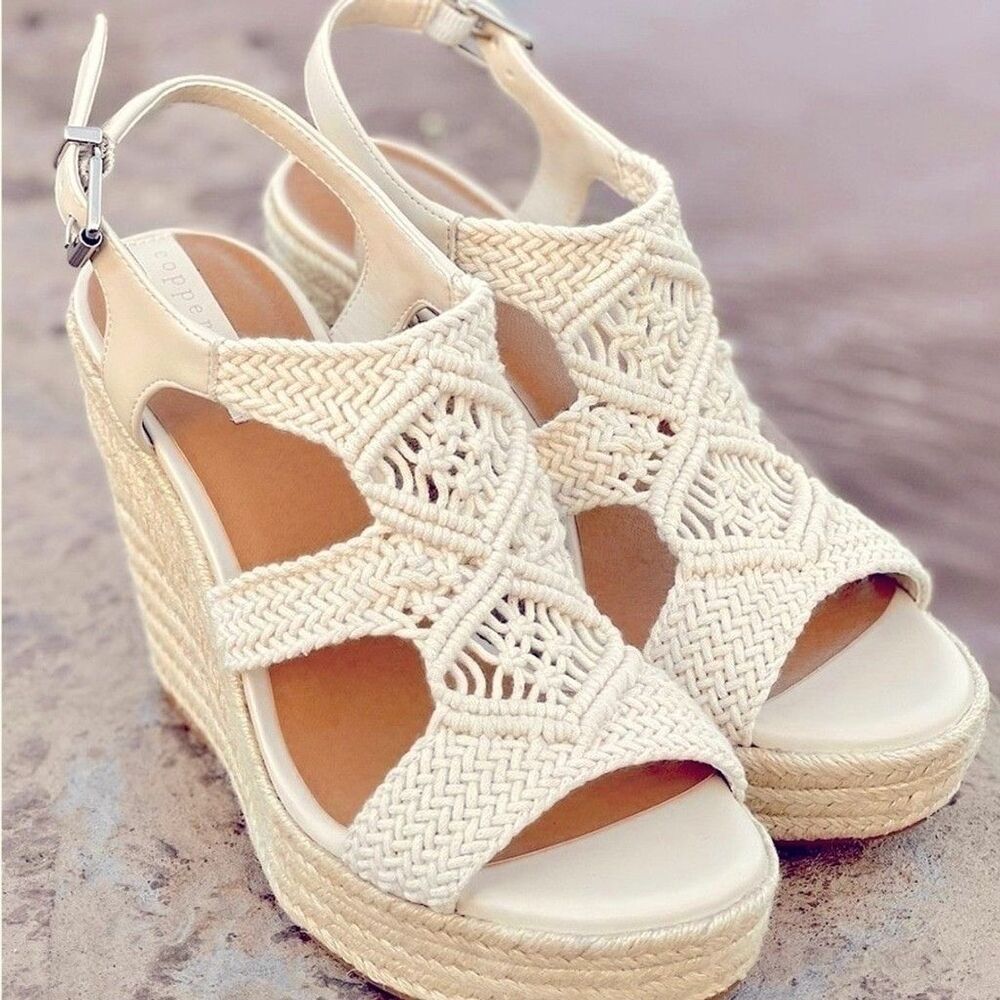 Dreamcatcher Macrame Espadrille Platform Wedges Copper Key Sz 10 Ivory NWT